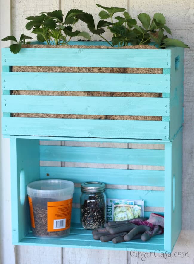 wooden crate planter and storage