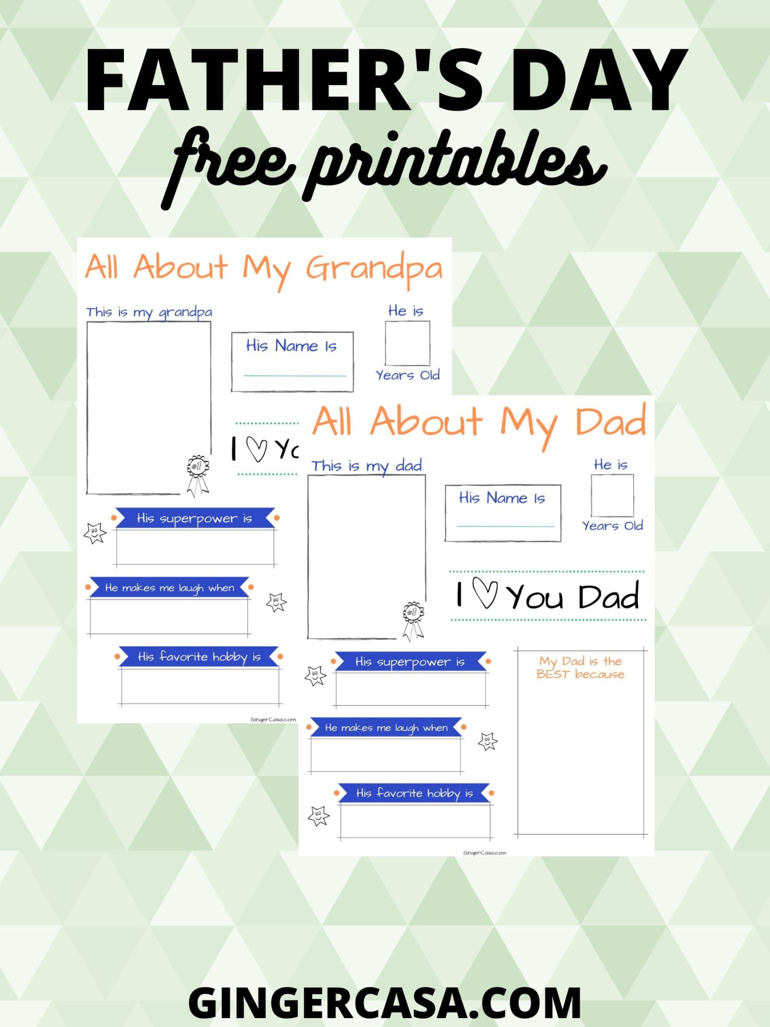 Fun Father's Day Printables - Dad and Grandpa Fact Sheets