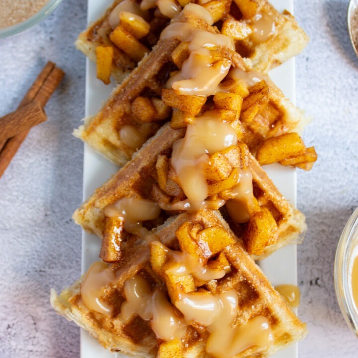 Apple Pie Cheesecake Stuffed Waffles with Salted Caramel