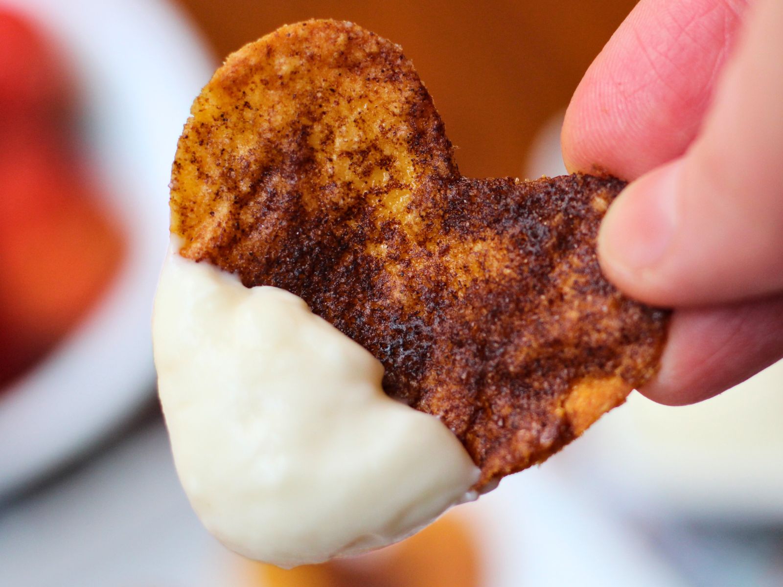 air fryer heart shaped cinnamon sugar chips with cream cheese dip