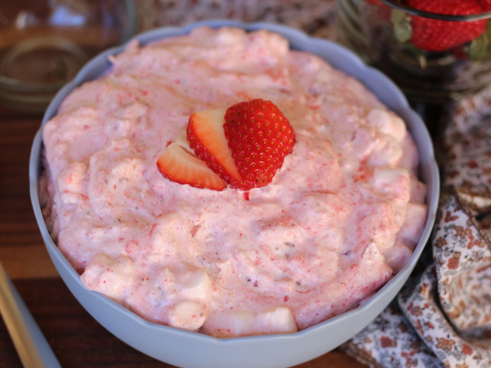 bowl of strawberry fluff dessert